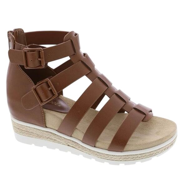 EASY STREET Simone Gladiator Platform Wedge Sandals in Cognac Size 11 New in Box - Picture 1 of 10